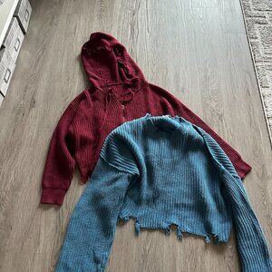 Lot of 2 Acrylic Sweaters Blue and Red